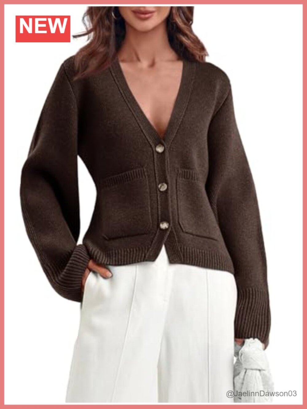 Deep V Neck Cardigan Sweater Open Front Button Down Long Sleeve Cropped